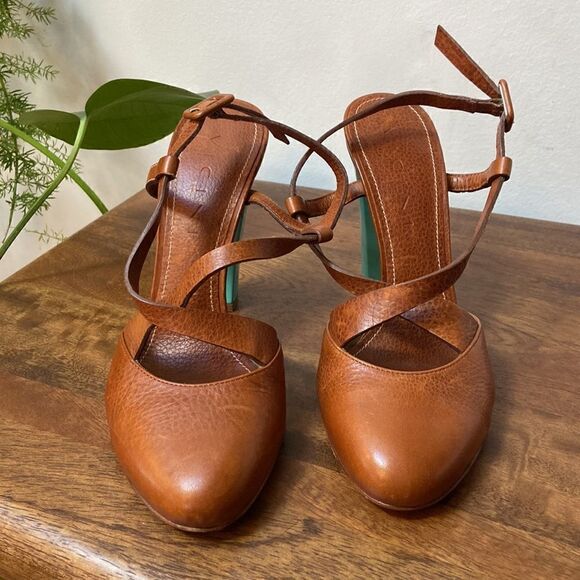 Vicini Leather Teal Color Heels Size 37 - Picture 6 of 13